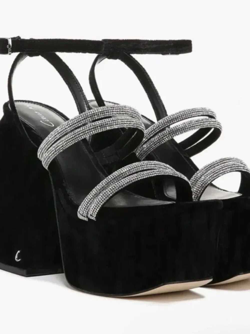 Circus NY by Sam Edelman Mila Jewel  Platform Sandal Shoe Black Ankle Strap 8.5